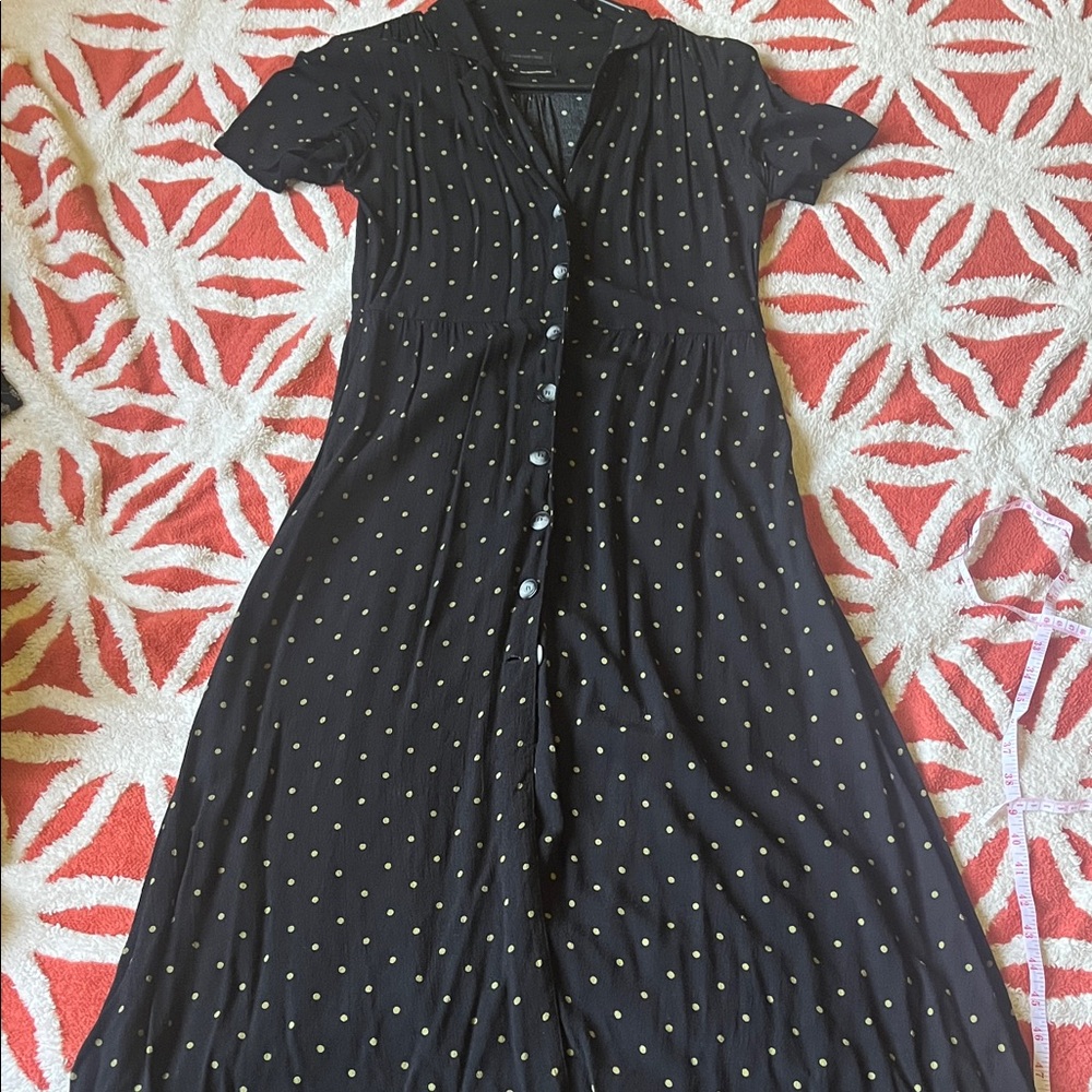Urban Outfitters Black Midi Dress with Gold Polka Dots